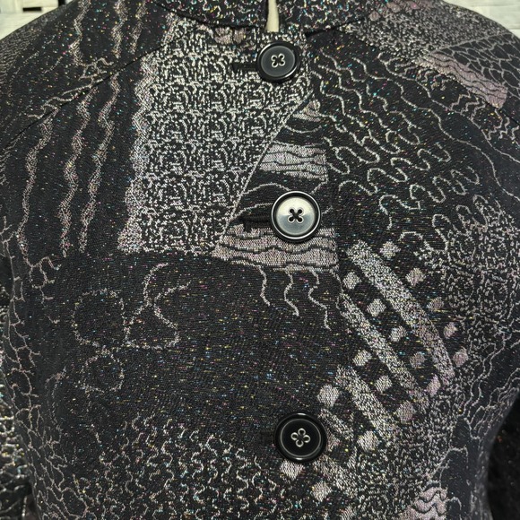 Chicos Blazer Sz 1 Medium Textured Metallic Paisley Mandarin Collar Button Front - Picture 6 of 11